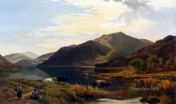 Ganado junto a un lago paisaje Sidney Richard Percy arroyo Pinturas al óleo